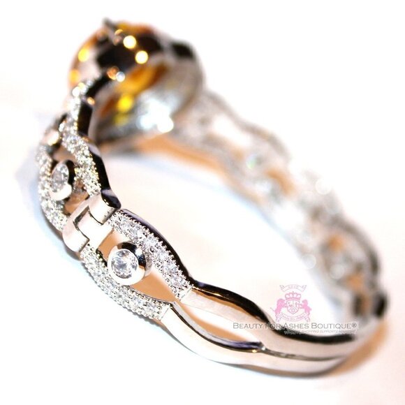 Canary Yellow Cubic Zirconia Heart Love Valentine Cuff Choose Joy Cz Bracelet - Picture 6 of 10
